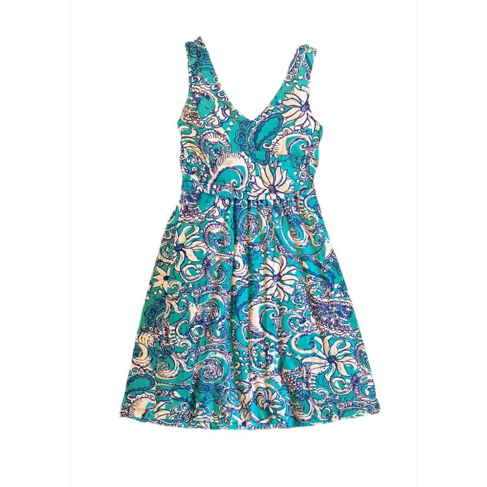 Lilly Pulitzer Teal, White & Navy Paisley Midi Dress
